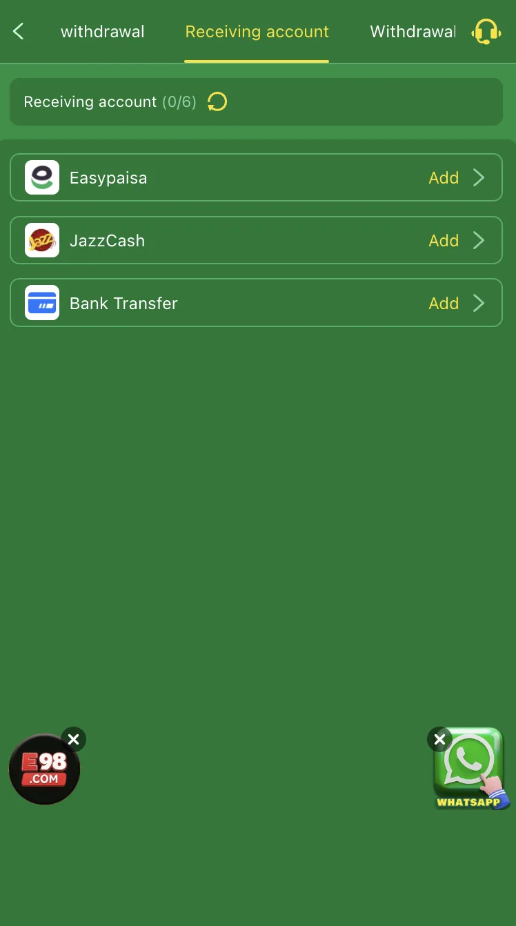 288Win Game withdrawal screen showing Rs 200 minimum and processing status