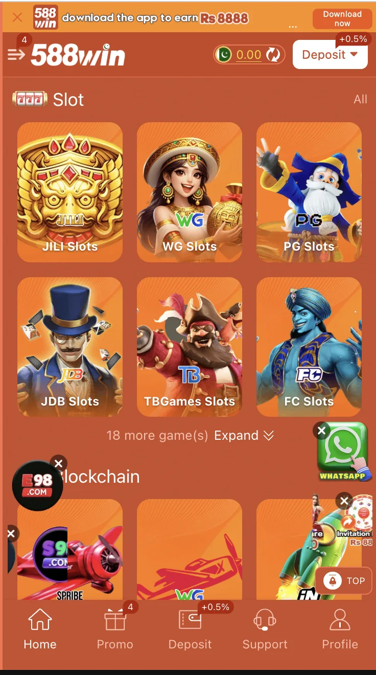 588Win Game slots lobby featuring spinning-reel games