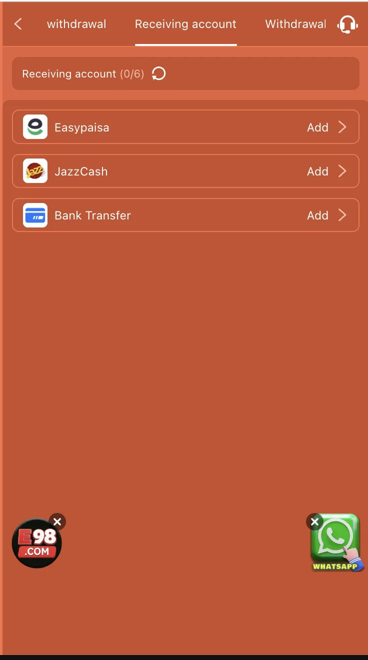 588Win Game withdrawal screen showing Rs 300 minimum and bank transfer option