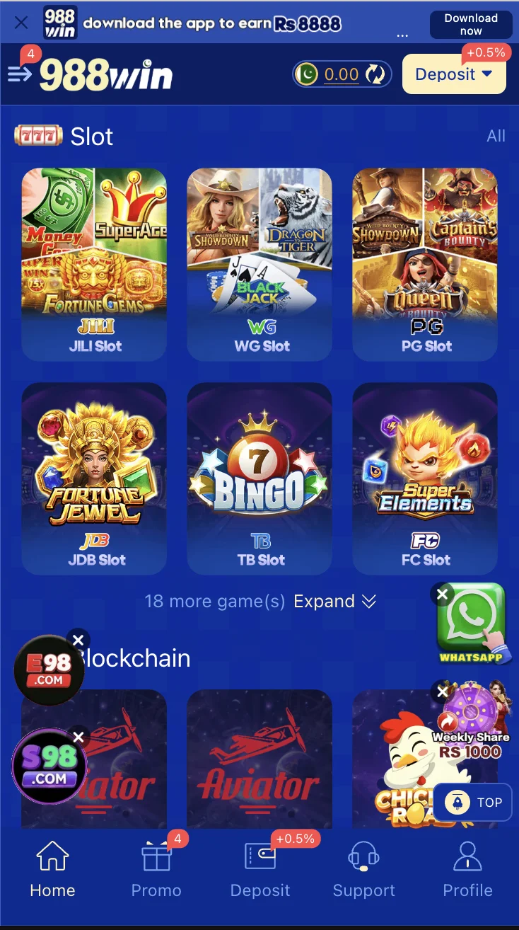988Win slots lobby featuring spinning-reel games