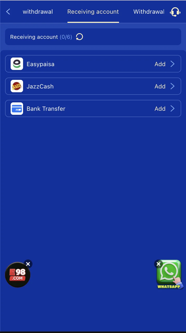 988Win Game withdrawal screen showing Rs 300 minimum and bank transfer option