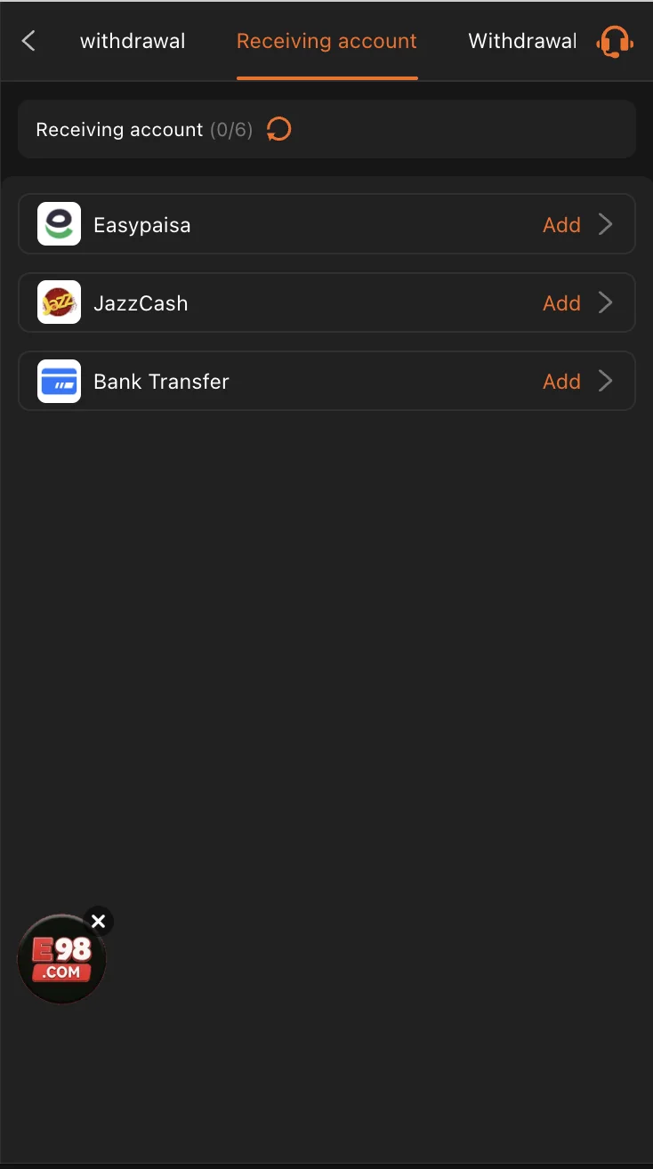 AR999 Game withdrawal screen showing the minimum amount and mobile-wallet option