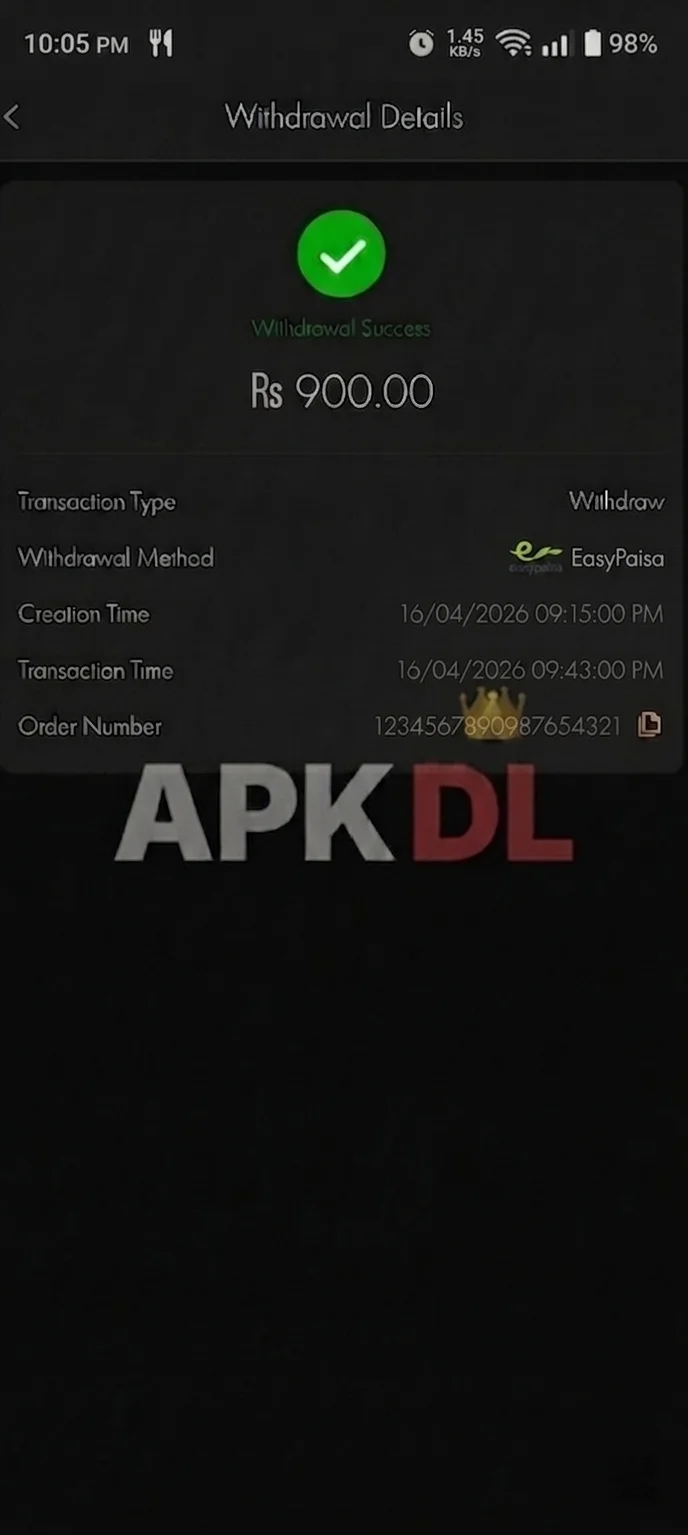 AT77 Game withdrawal proof - Rs 900 withdrawn via EasyPaisa in 28 minutes