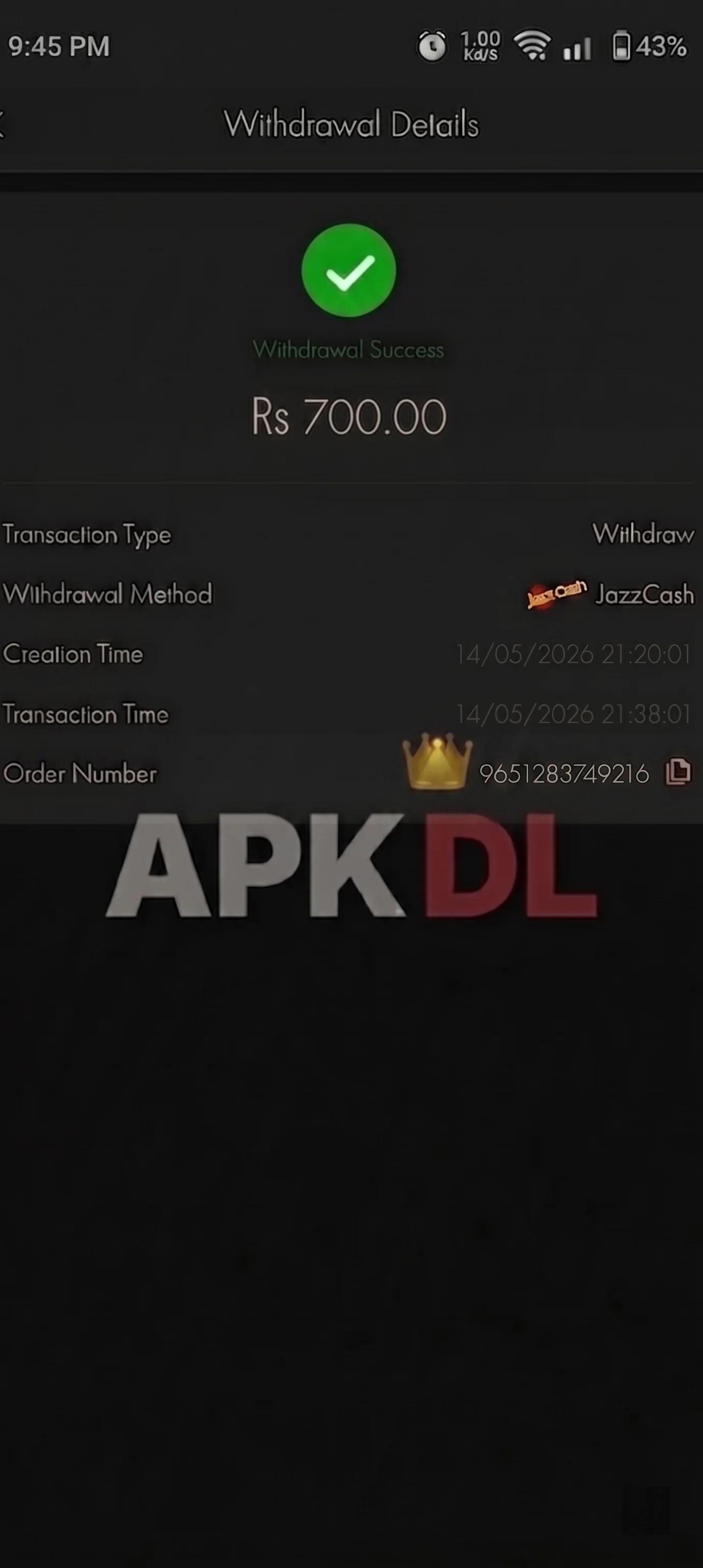 BetPKR withdrawal proof - Rs 700 withdrawn via JazzCash in 18 minutes