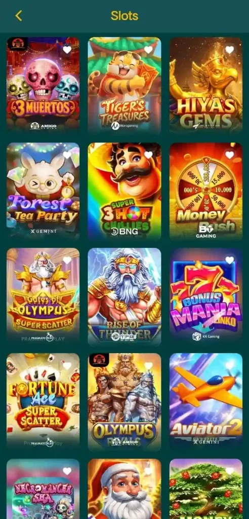 BN55 Game slots lobby showing multiple reel titles and minimum bet options
