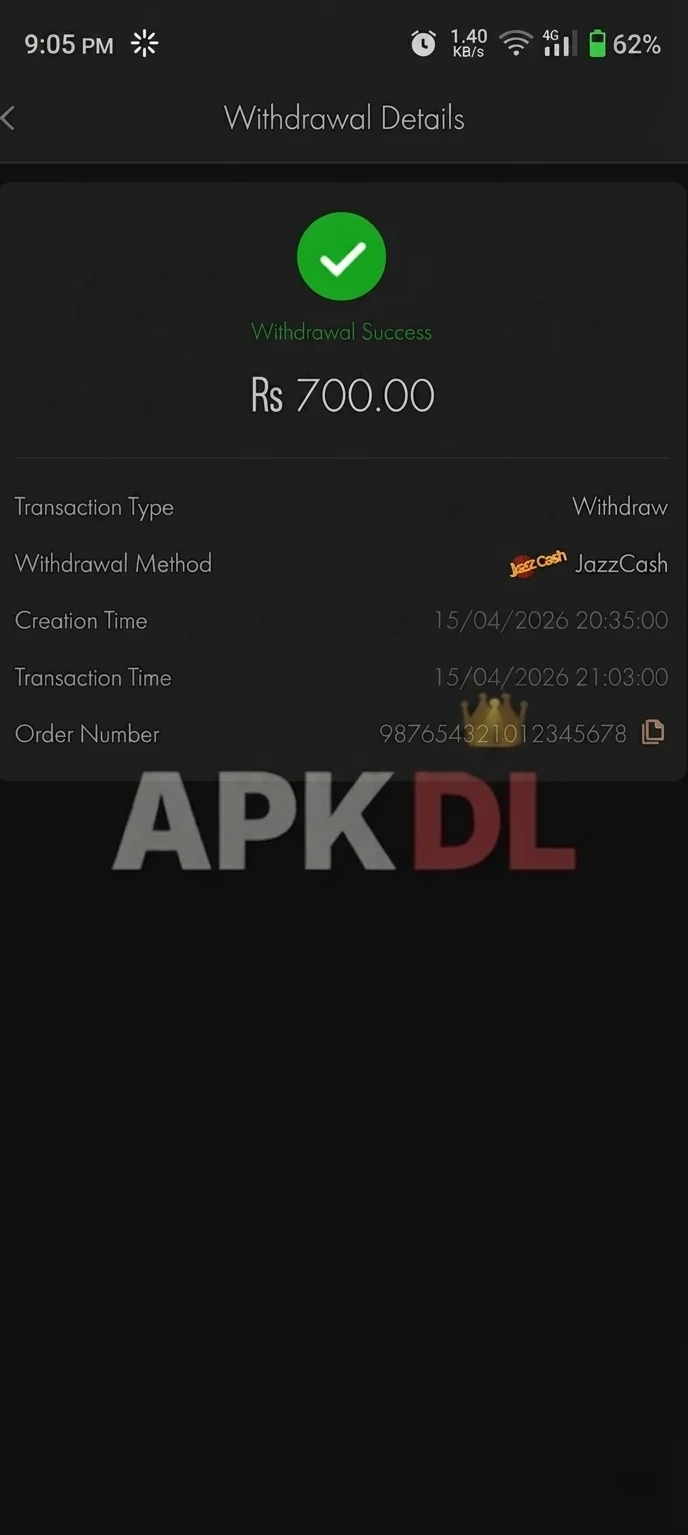 CD22 Game withdrawal proof - Rs 700 withdrawn via JazzCash in 28 minutes