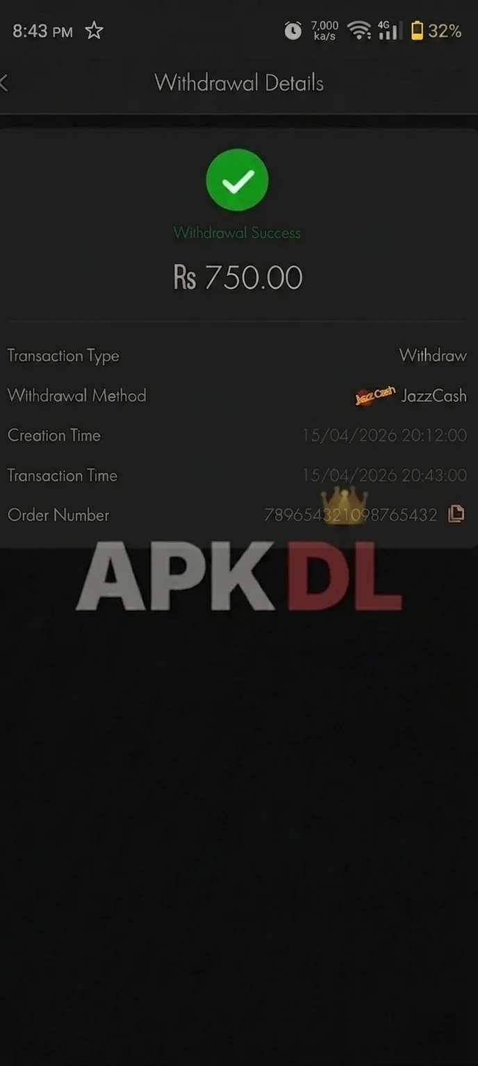 Done999 Game withdrawal proof - Rs 750 withdrawn via JazzCash in 31 minutes