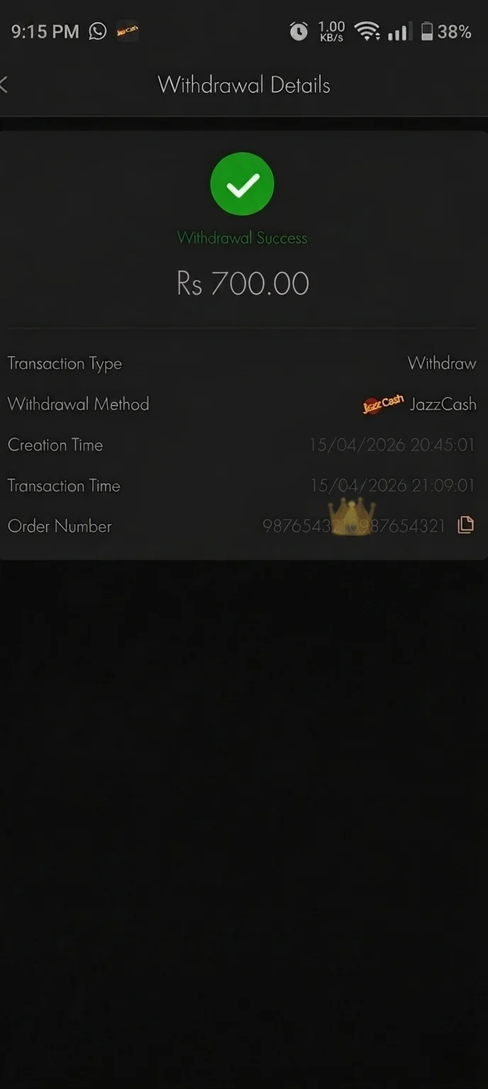 HD77 withdrawal proof - Rs 700 withdrawn via JazzCash in about 24 minutes