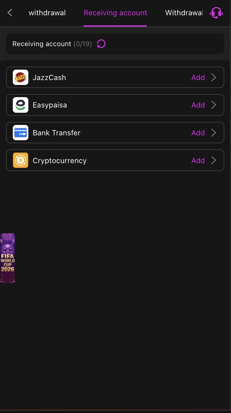 K6 Club withdrawal screen showing amount field and wallet selection
