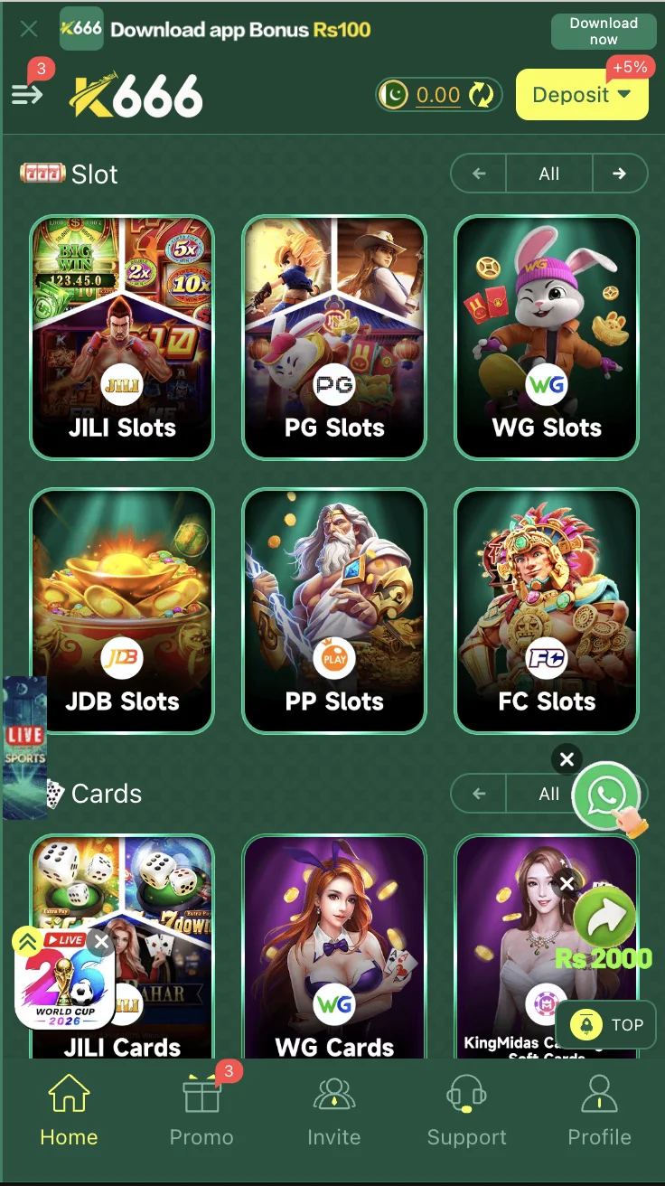 K666 slots lobby featuring Slot Machine Deluxe and other reel games