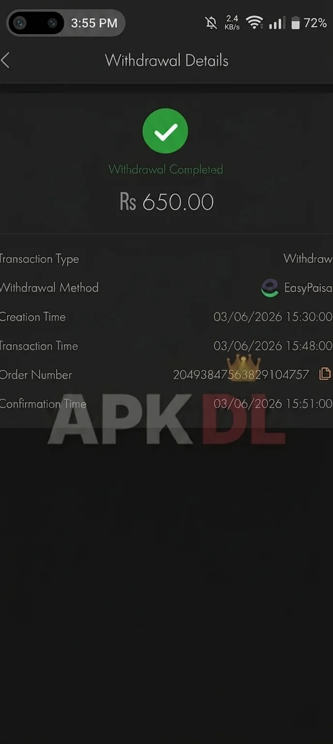 PK8888 Game withdrawal proof - Rs 650 withdrawn via EasyPaisa in 21 minutes