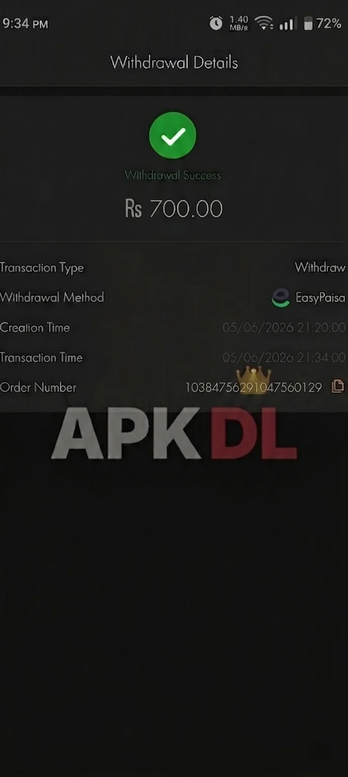 S98 Game withdrawal proof - Rs 700 withdrawn via EasyPaisa in 14 minutes