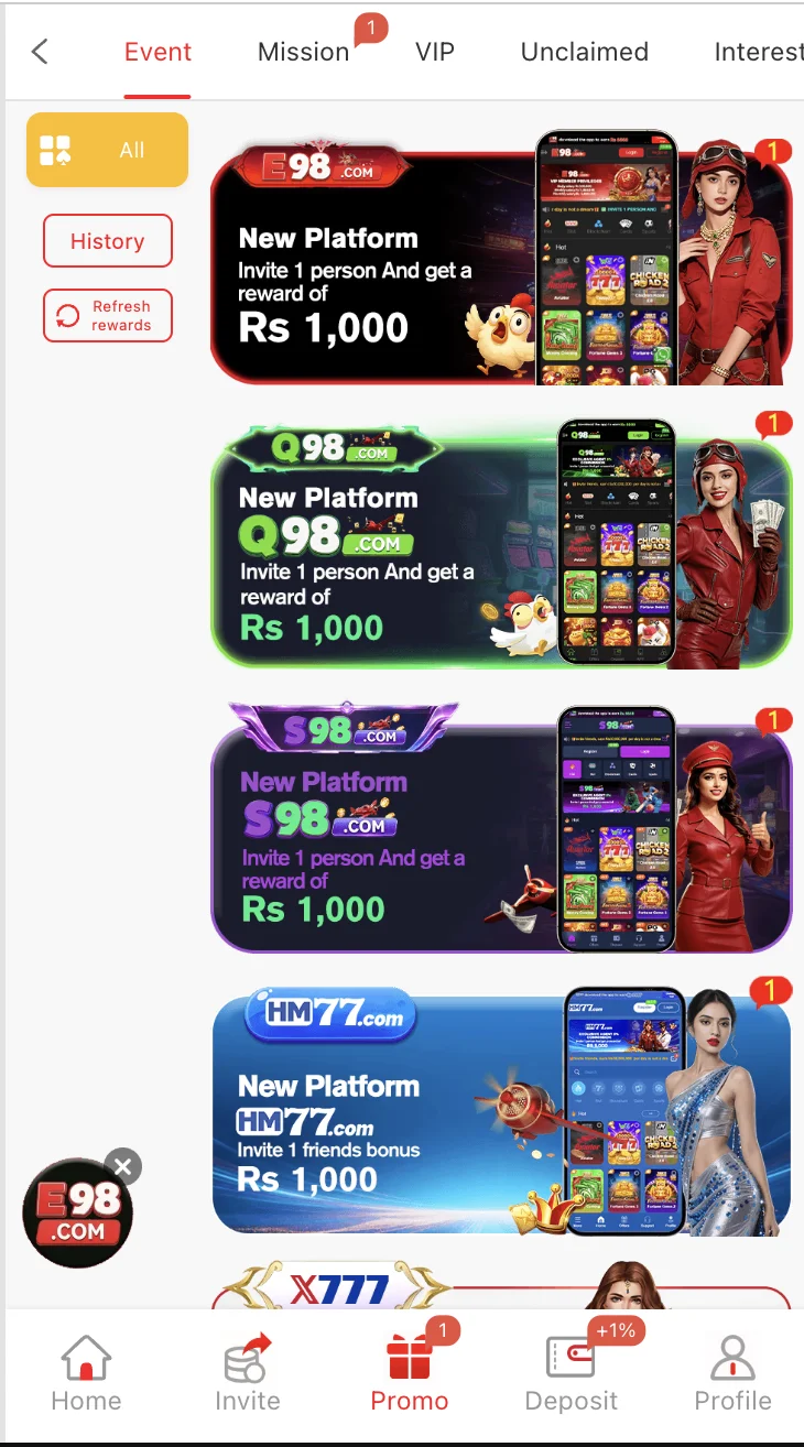 X777 bonus and promotions page showing daily rewards and welcome offers