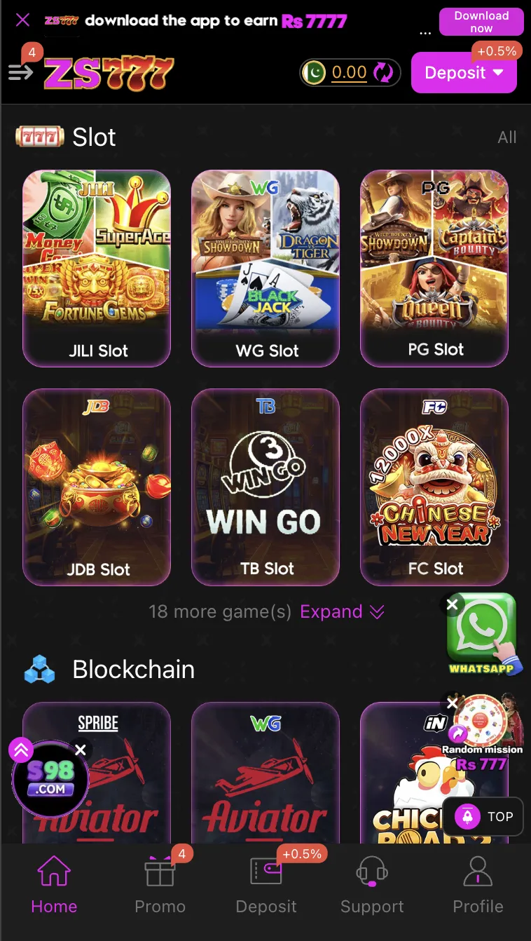 ZS777 slots game lobby featuring Fortune Gems and Fruit Party